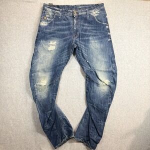 G-Star RAW 3301 Denim Arc Loose Tapered Men 38x34 Distressed Jeans Zip Fly Italy